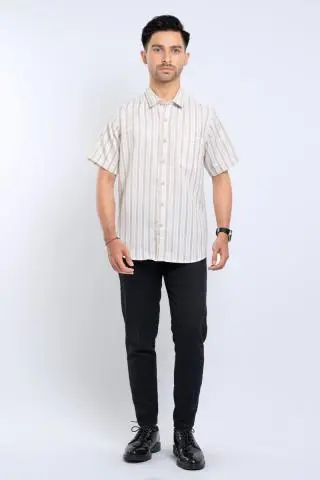 Hassenda Kemeja Pria Pendek Edison Beige