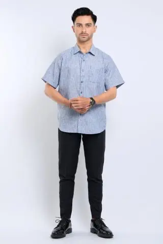 Hassenda Kemeja Pria Pendek Edison Baby Blue