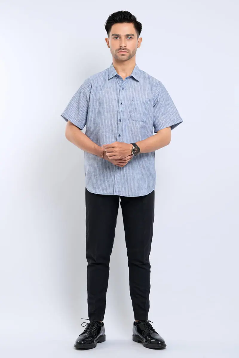 Hassenda Kemeja Pria Pendek Edison Baby Blue