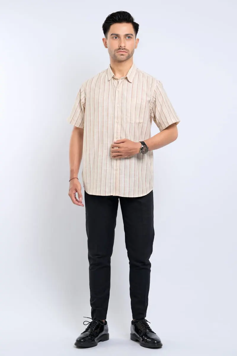 Hassenda Kemeja Pria Pendek Edison Almond