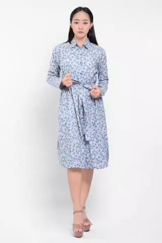 Puricia Dress Wanita Midi Motif Blaire Blue