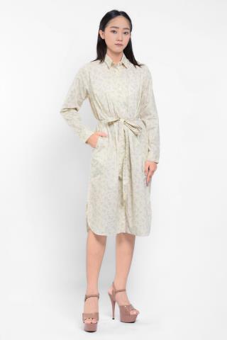 Puricia Dress Wanita Midi Motif Blaire Cream