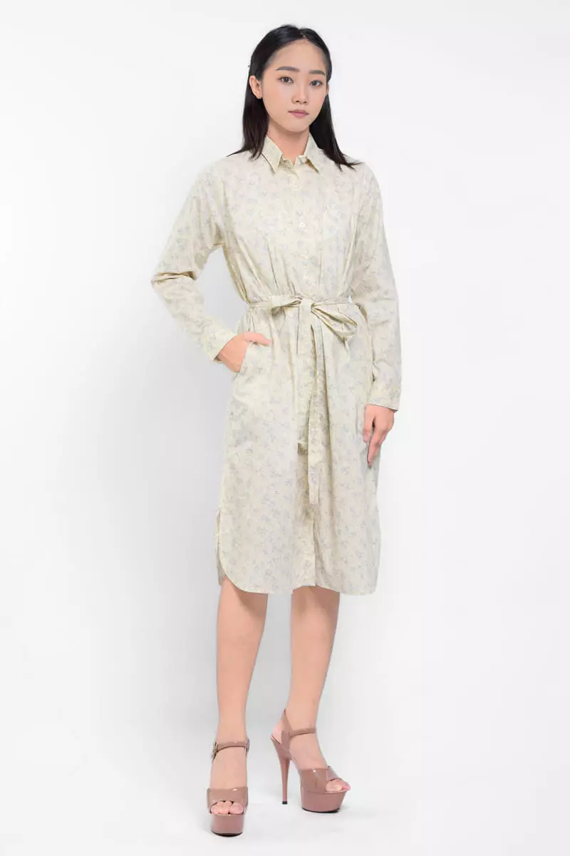 Puricia Dress Wanita Midi Motif Blaire Cream