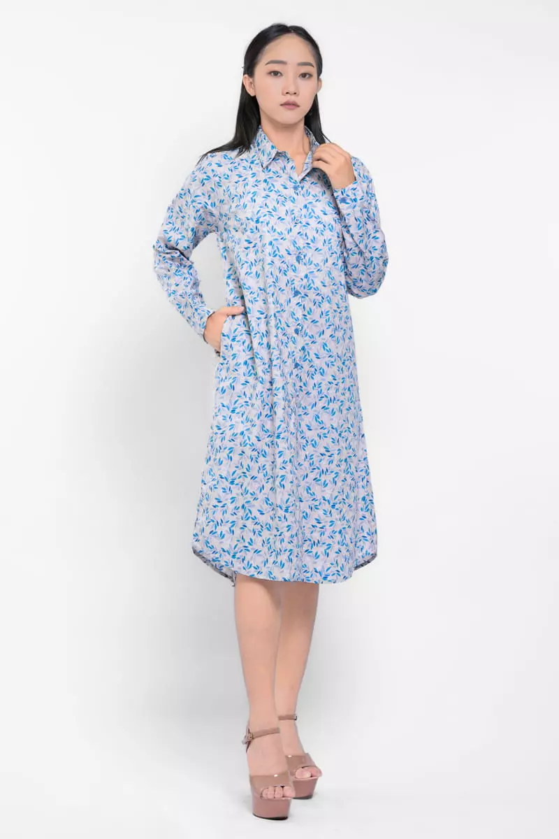 Puricia Dress Wanita Midi Motif Edlyn Baby Blue