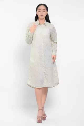 Puricia Dress Wanita Midi Motif Edlyn Cosmic Latte