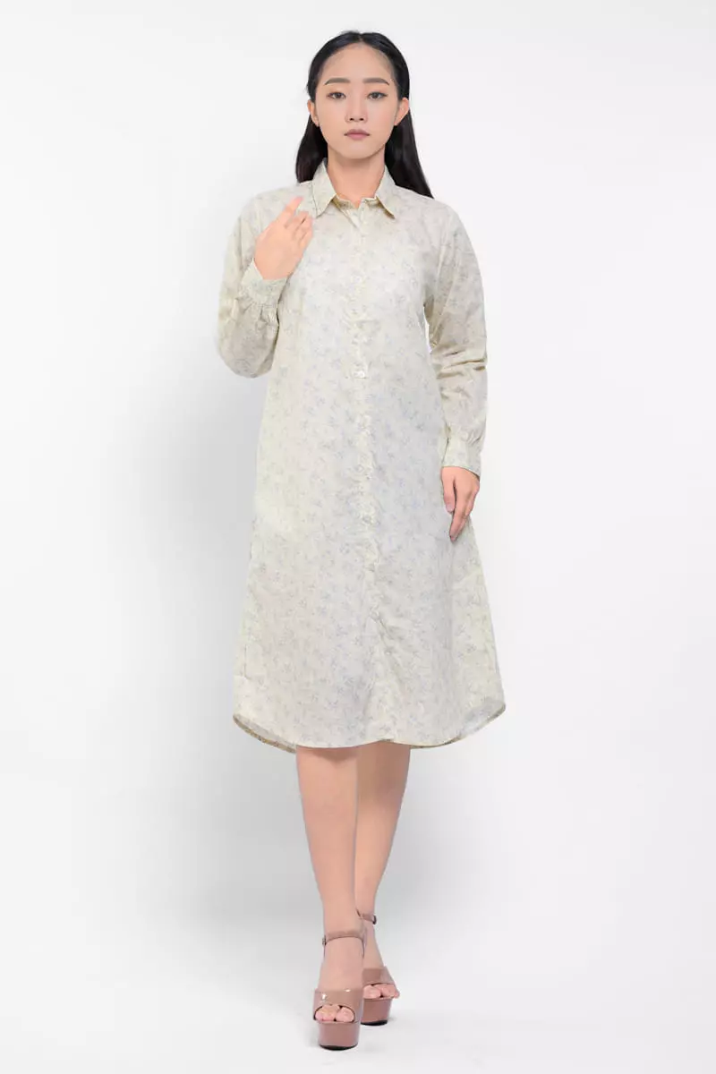 Puricia Dress Wanita Midi Motif Edlyn Cosmic Latte
