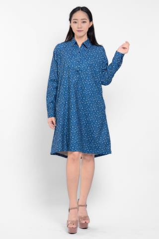 Puricia Dress Wanita Midi Motif Katun Fayre Navy
