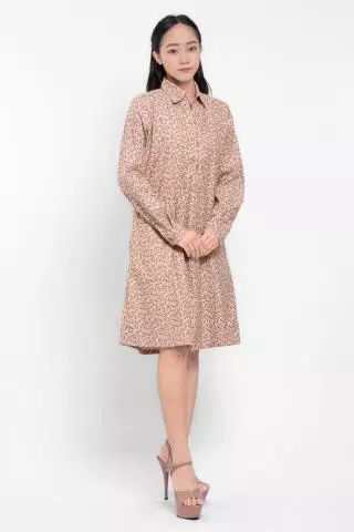 Puricia Dress Wanita Midi Motif Katun Fayre Ivory