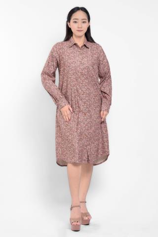 Puricia Dress Wanita Midi Motif Katun Kyomi Bisque