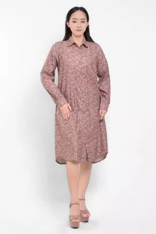 Puricia Dress Wanita Midi Motif Katun Kyomi Bisque