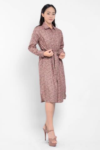 Puricia Dress Wanita Midi Motif Katun Lavina Chestnut