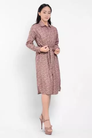 Puricia Dress Wanita Midi Motif Katun Lavina Chestnut