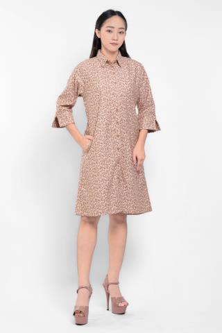 Puricia Dress Wanita Midi Motif Katun Nidia Rosy Brown