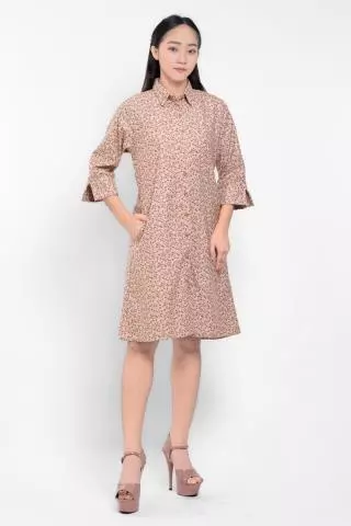 Puricia Dress Wanita Midi Motif Katun Nidia Rosy Brown