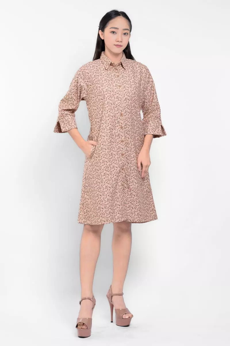 Puricia Dress Wanita Midi Motif Katun Nidia Rosy Brown