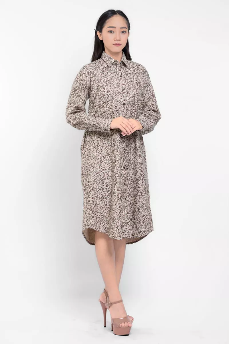 Puricia Dress Wanita Midi Motif Katun Nidia Cloud