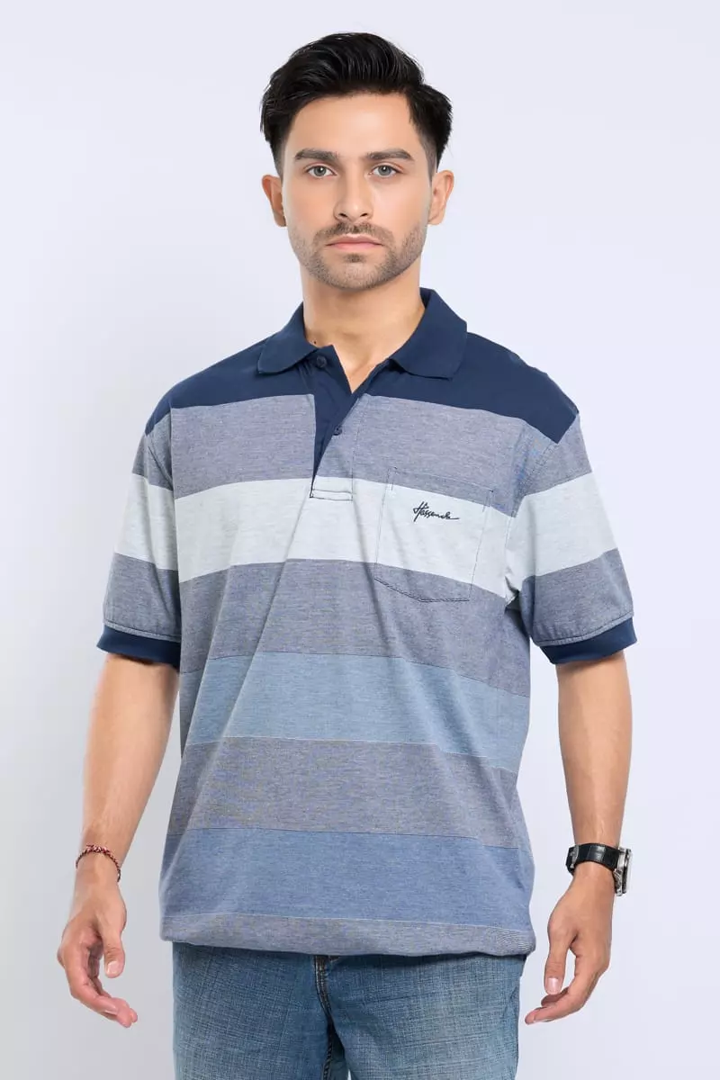 Hassenda Kaos Polo Pria Salur Big Size Lukes Steel Blue