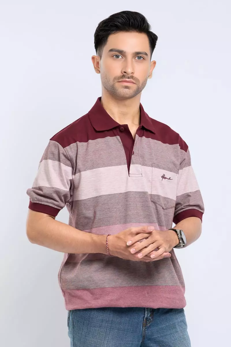 Hassenda Kaos Polo Pria Salur Lukes Burgundy