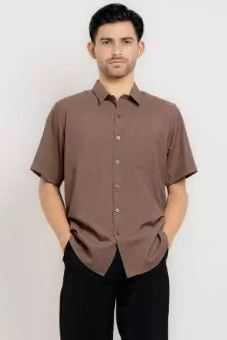 Hassenda Kemeja Pendek Polos Pria Basic Katun Seavey Peanut