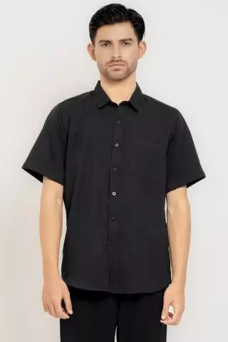 Hassenda Kemeja Pendek Polos Pria Basic Katun Seavey Ink Black