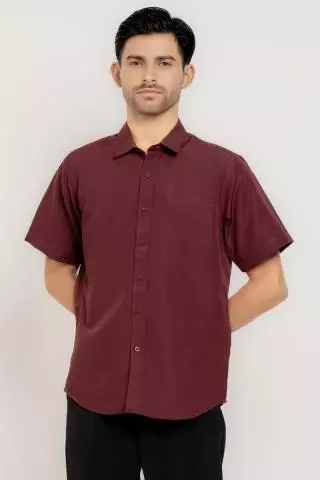 Hassenda Kemeja Pendek Polos Pria Basic Katun Seavey Garnet