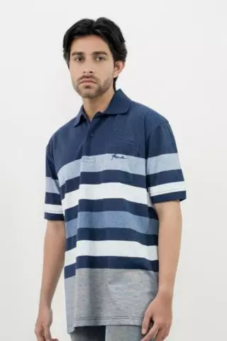 Hassenda Man Kaos Polo Motif Salur Pria Katun Cobalt Blue