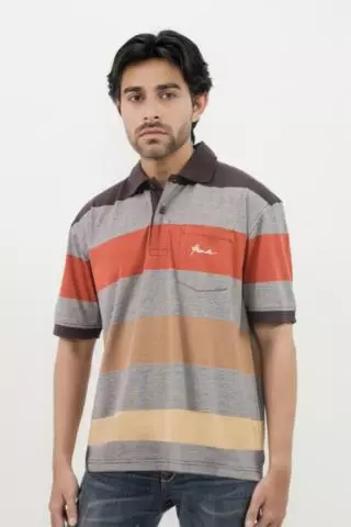 Hassenda Man Kaos Polo Motif Salur Pria Katun Ginger Grey