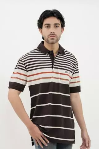 Hassenda Man Kaos Polo Motif Salur Pria Katun Choco Brown