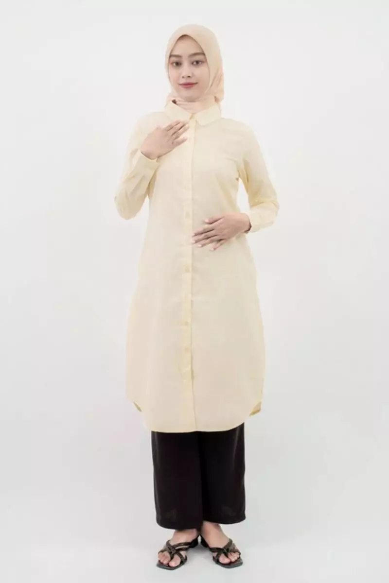 Puricia Dress Midi Wanita Tunik Hagia Cosmic Latte