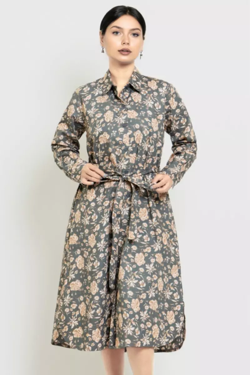 Puricia Dress Midi Wanita Tunik Celosia Midnight Grey