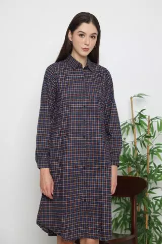 Puricia Dress Midi Wanita Tunik Falisha Navy Cobalt