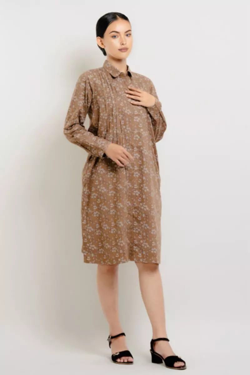 Puricia Dress Wanita Motif Abelia Choco