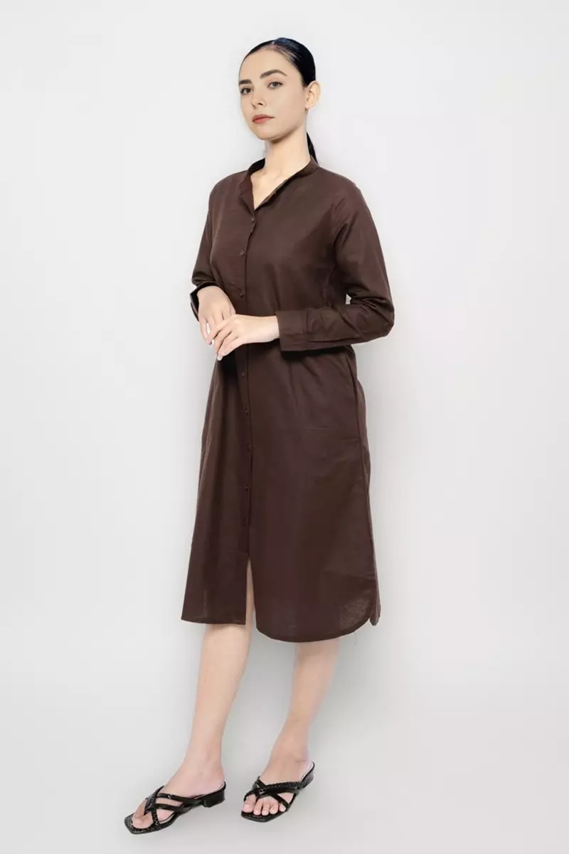 Puricia Dress Wanita Polos Fisca Dark Choco