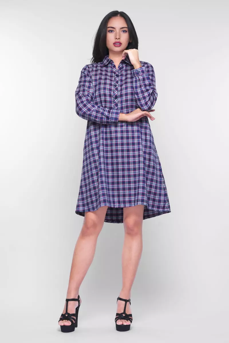Puricia Dress Flanel Kotak Amira Navy